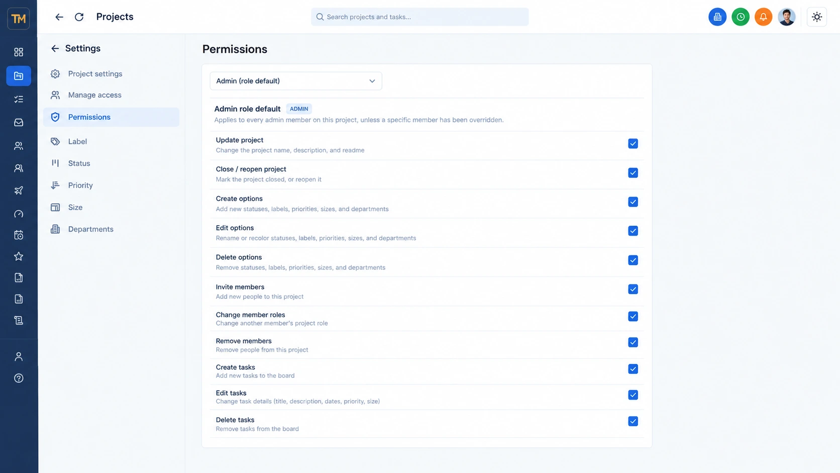 Permission settings in TaskRely