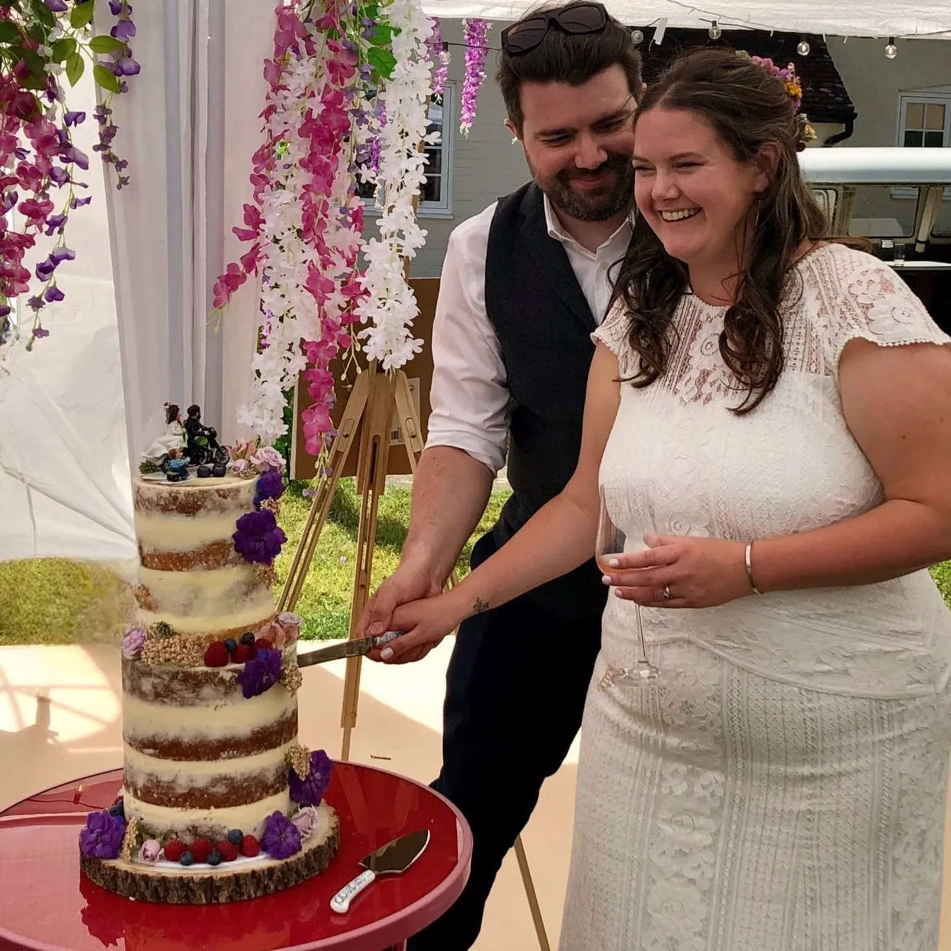 Image of bride and groom Kate & James on their wedding day