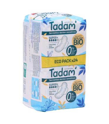 TADAM ECO PACK 24 SERVIETTES DERMO SENSITIVES SUPER + COTON BIO