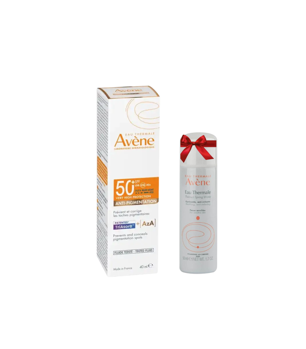 AVENE CREME SOLAIRE ANTI PIGMENTATION SPF 50+ FUIDE TEINTE 40 ML + AVENE EAU THERMALE SPRING WATER OFFERT