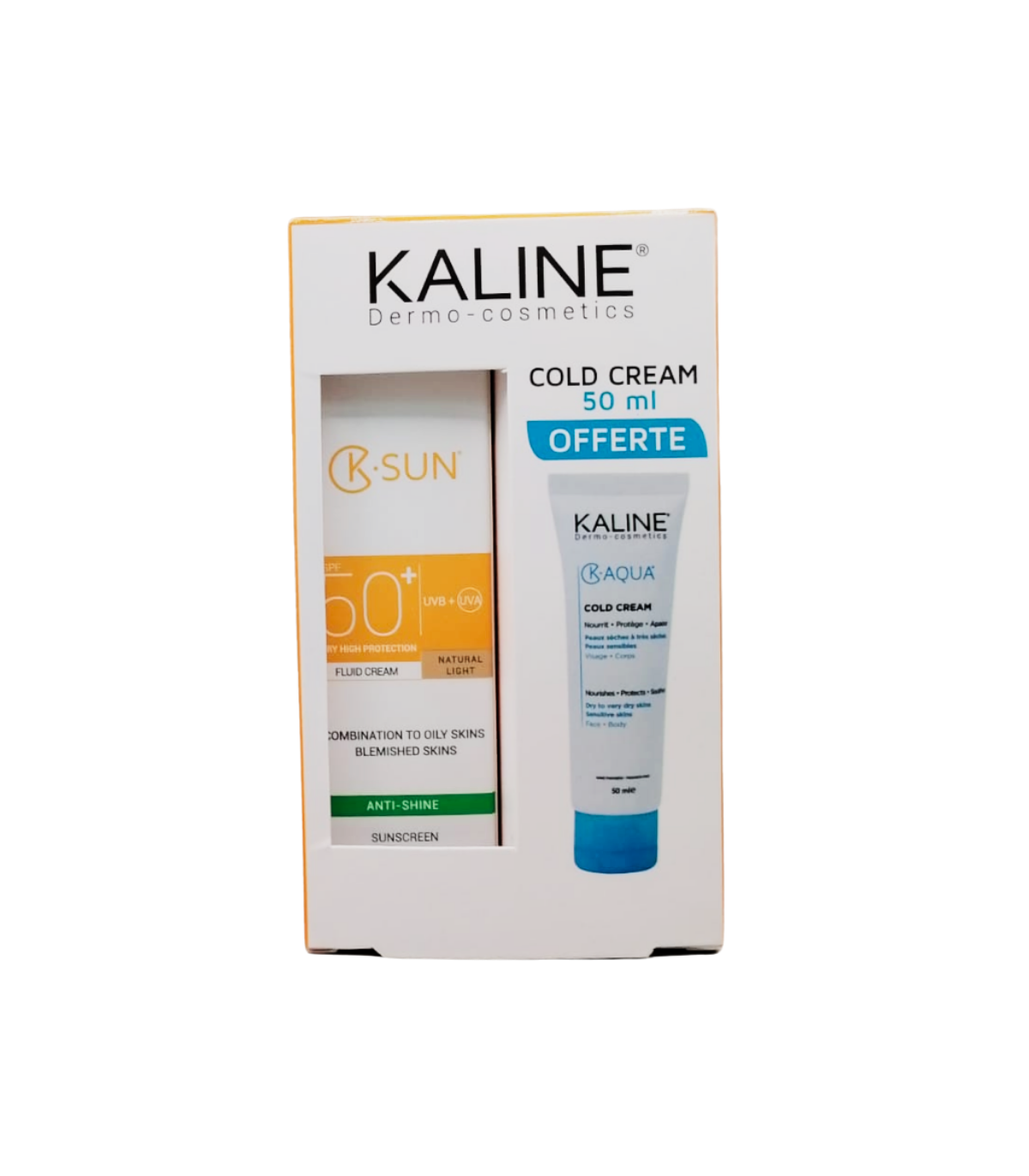 Kaline K.sun Ecran Fluide Teinte Dore Peaux Normales a Seches 50ml+K.aqua Cold Creme Pack