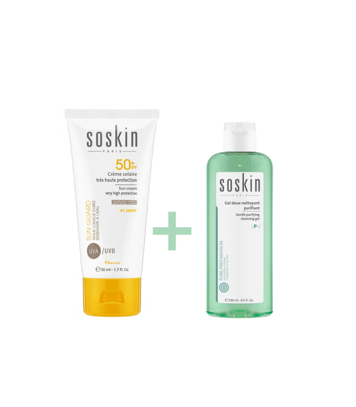 Soskin Pack Crème Solaire Teinte 01 50 ml + Gel Doux Nettoyant 100 ml