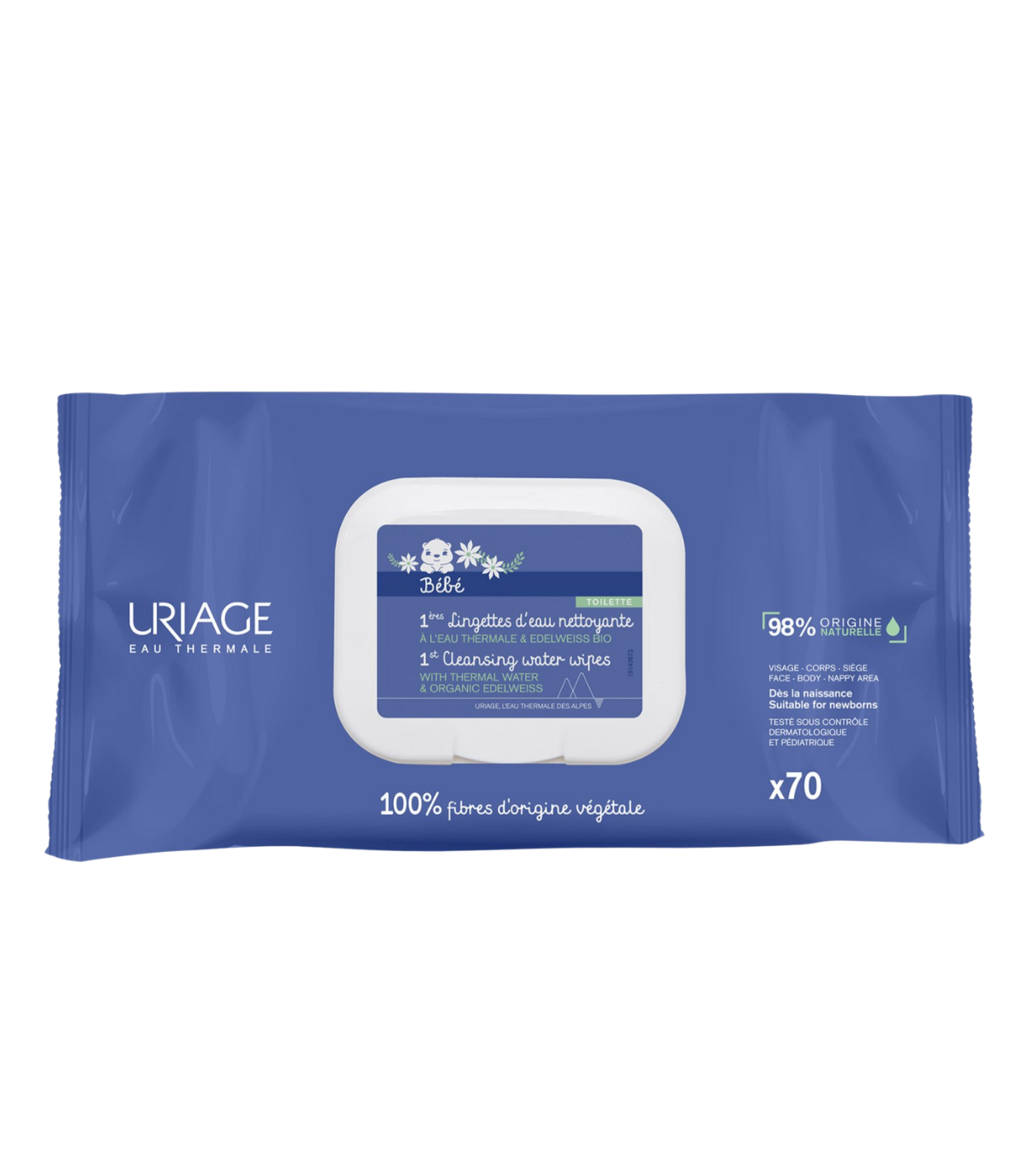 URIAGE BEBE 1ERES LINGETTES D'EAU NETTOYANTES 70 UNITES