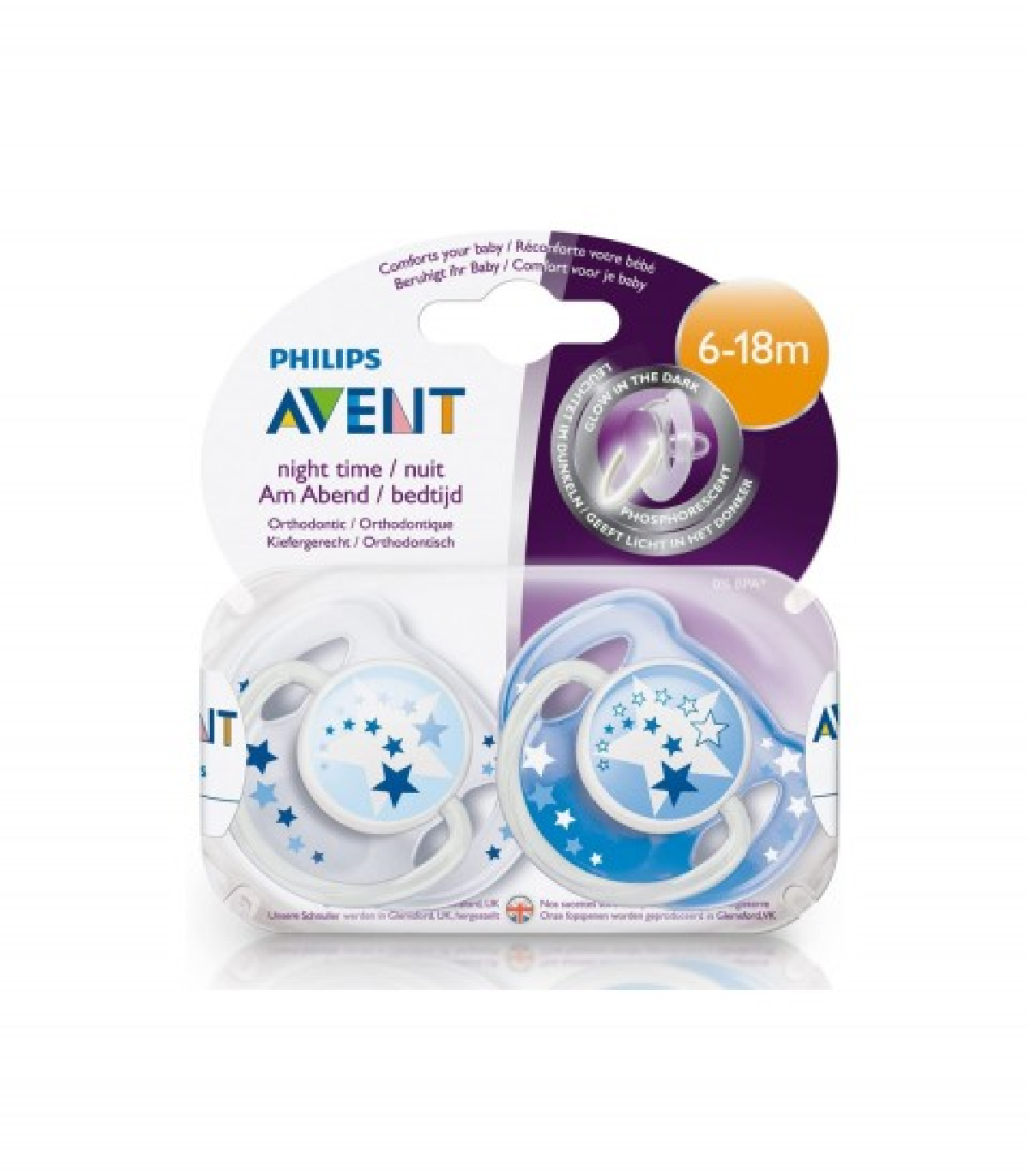 AVENT 2 SUCETTES DE NUIT - SILICONE 6-18 MOIS LOT DE 2