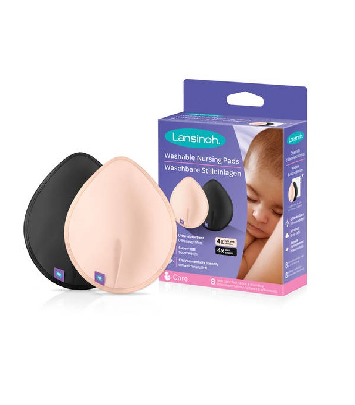 Lansinoh Coussinets d'allaitements lavables "Rose/Noir" 8 pads