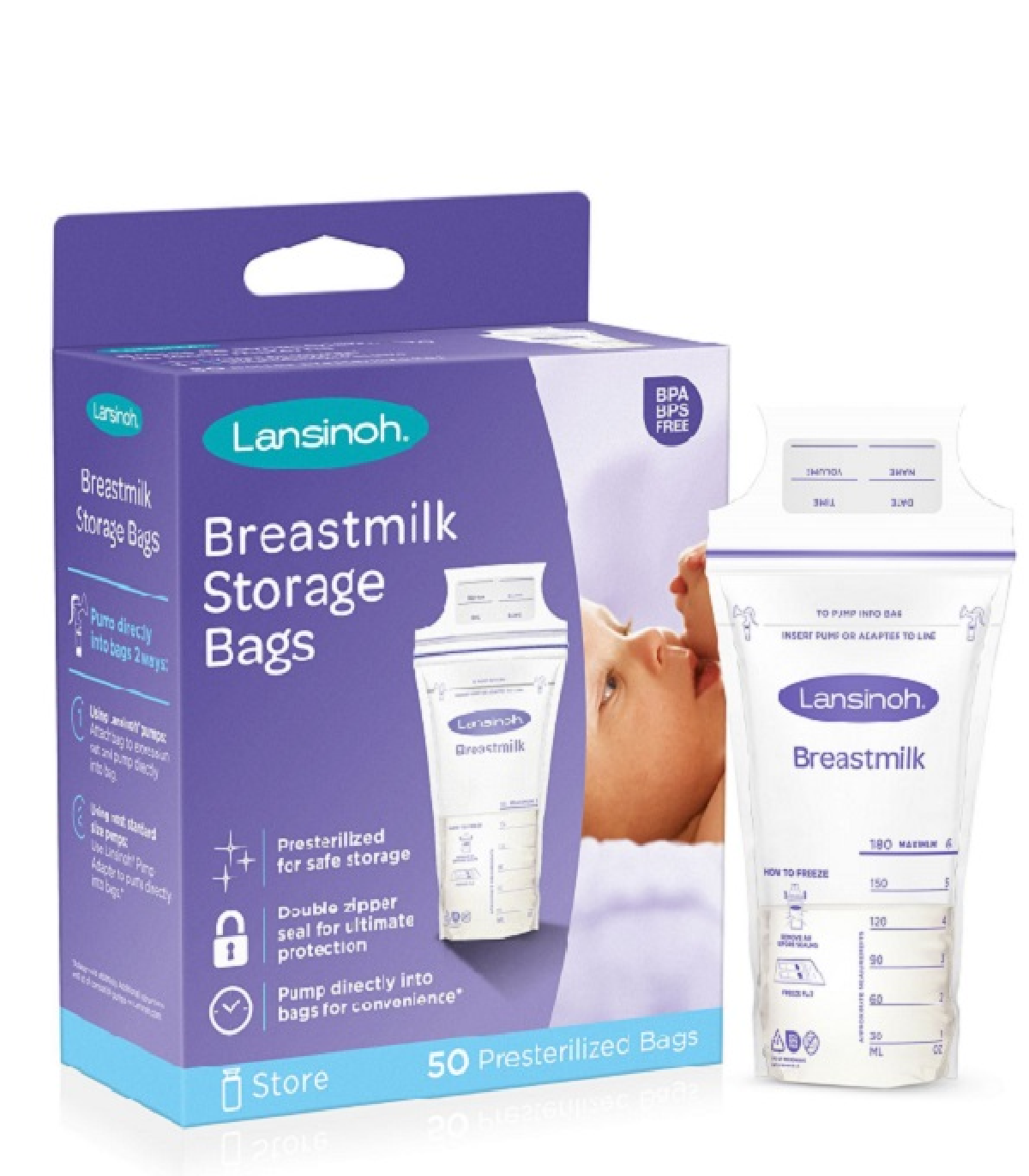 Lansinoh Sachets de Conservation du Lait Maternel 50 Unités