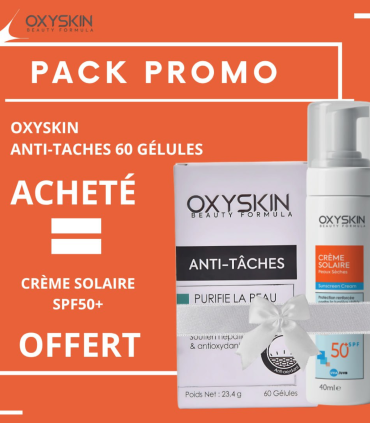 Oxyskin Anti-Taches 60 Gelules+Ecran Solaire Peux Seche Spf50+ 40ml Pack