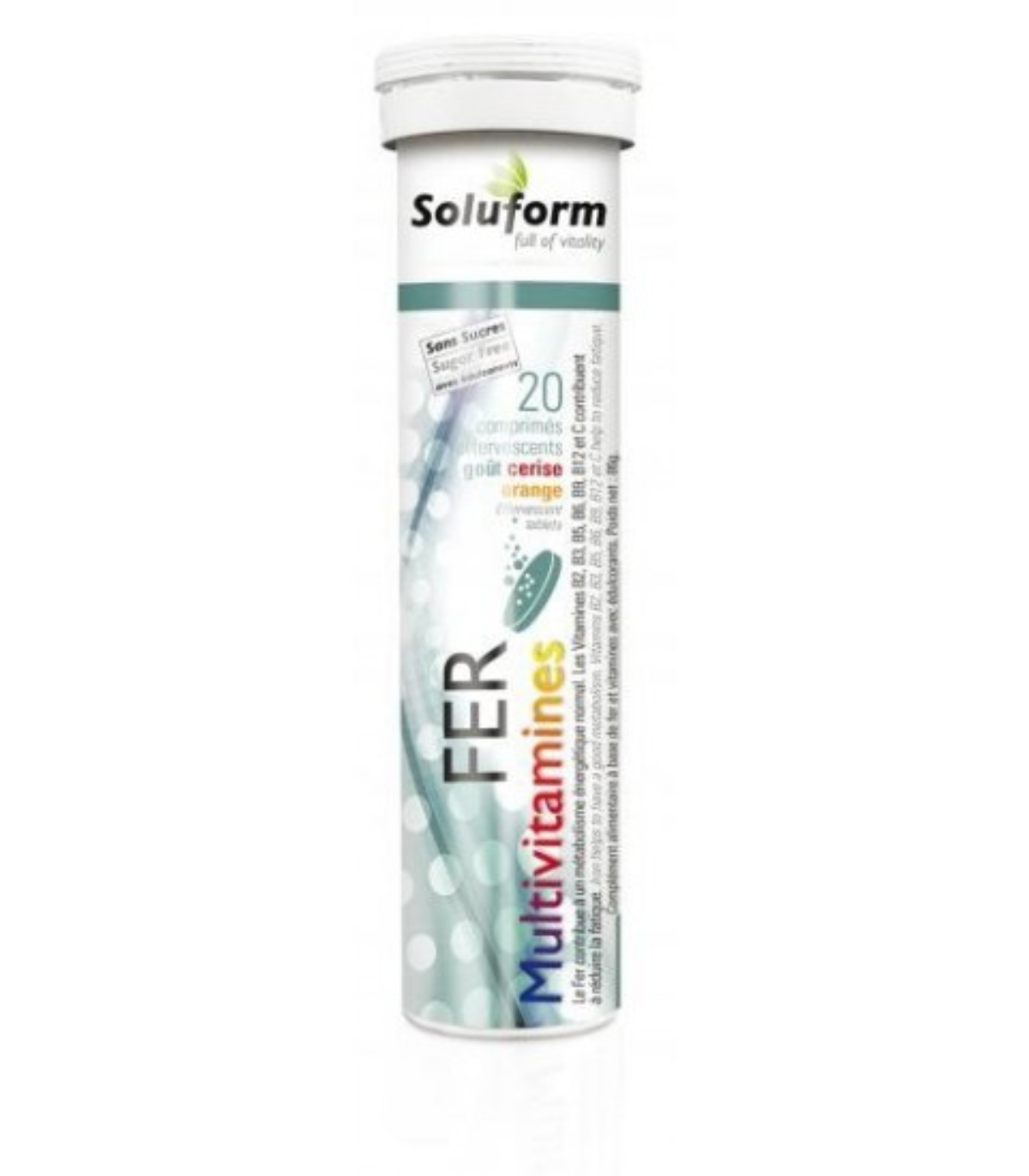SOLUFORM : FER MULTIVITAMINES GOUT CERISE/ORANGE 20 COMPRIMÉS EFFERVESCENTS