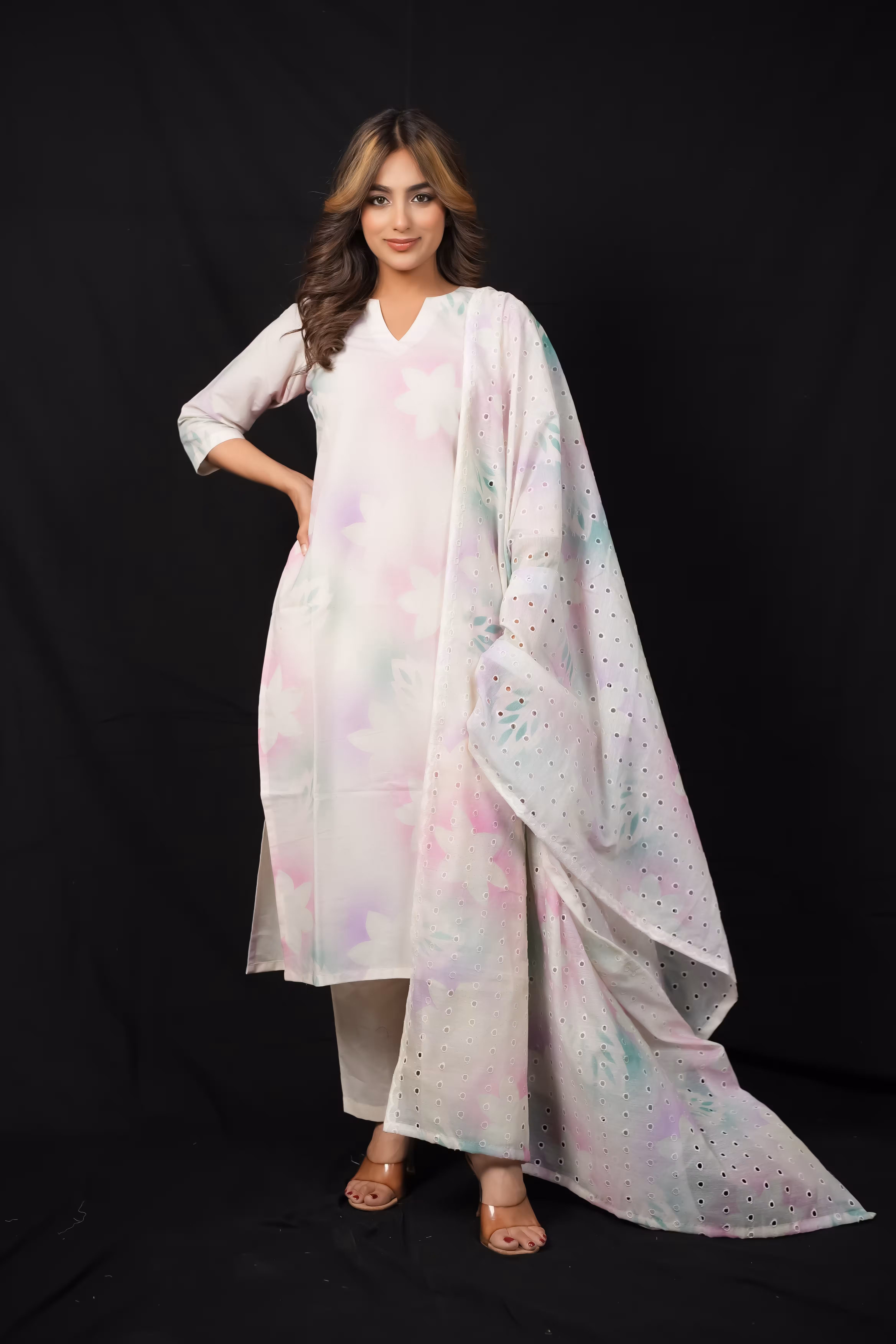 PINK KORA COTTON STRAIGHT SUIT SET