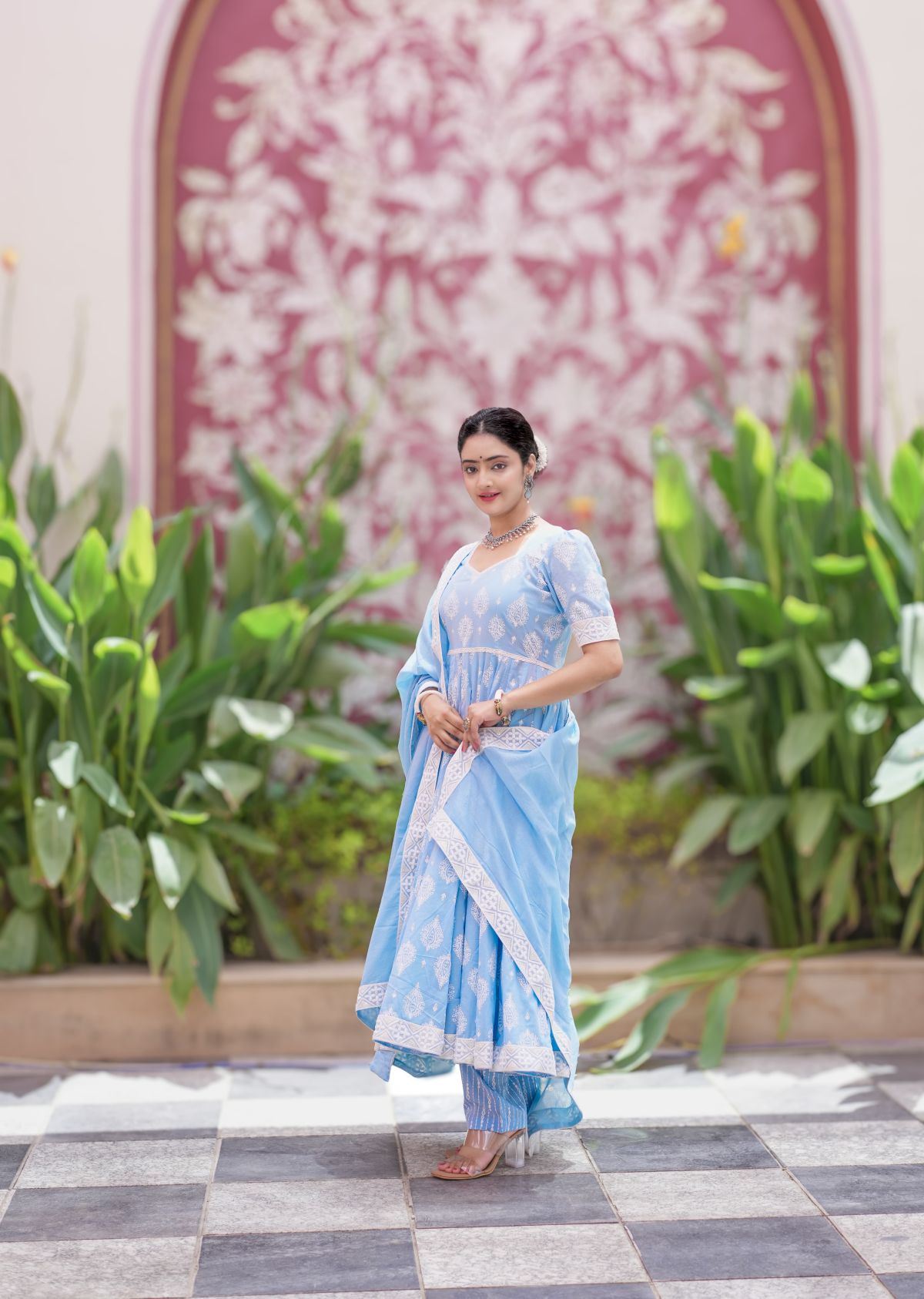 Neerja-Sky Blue Cotton Anarkali Suit Set  