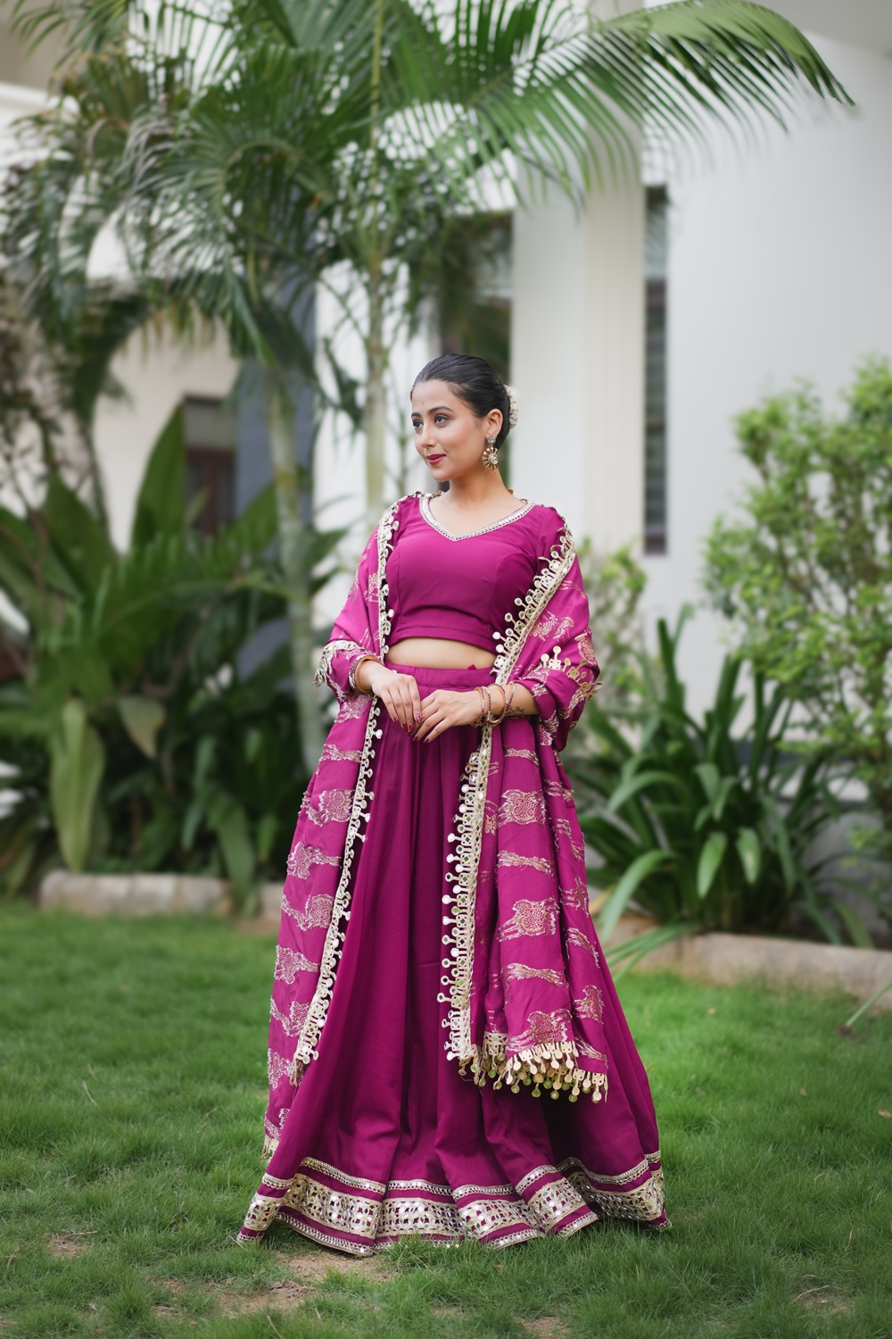 Madhubala Mirror Lace Lehenga Set - Marudhaga