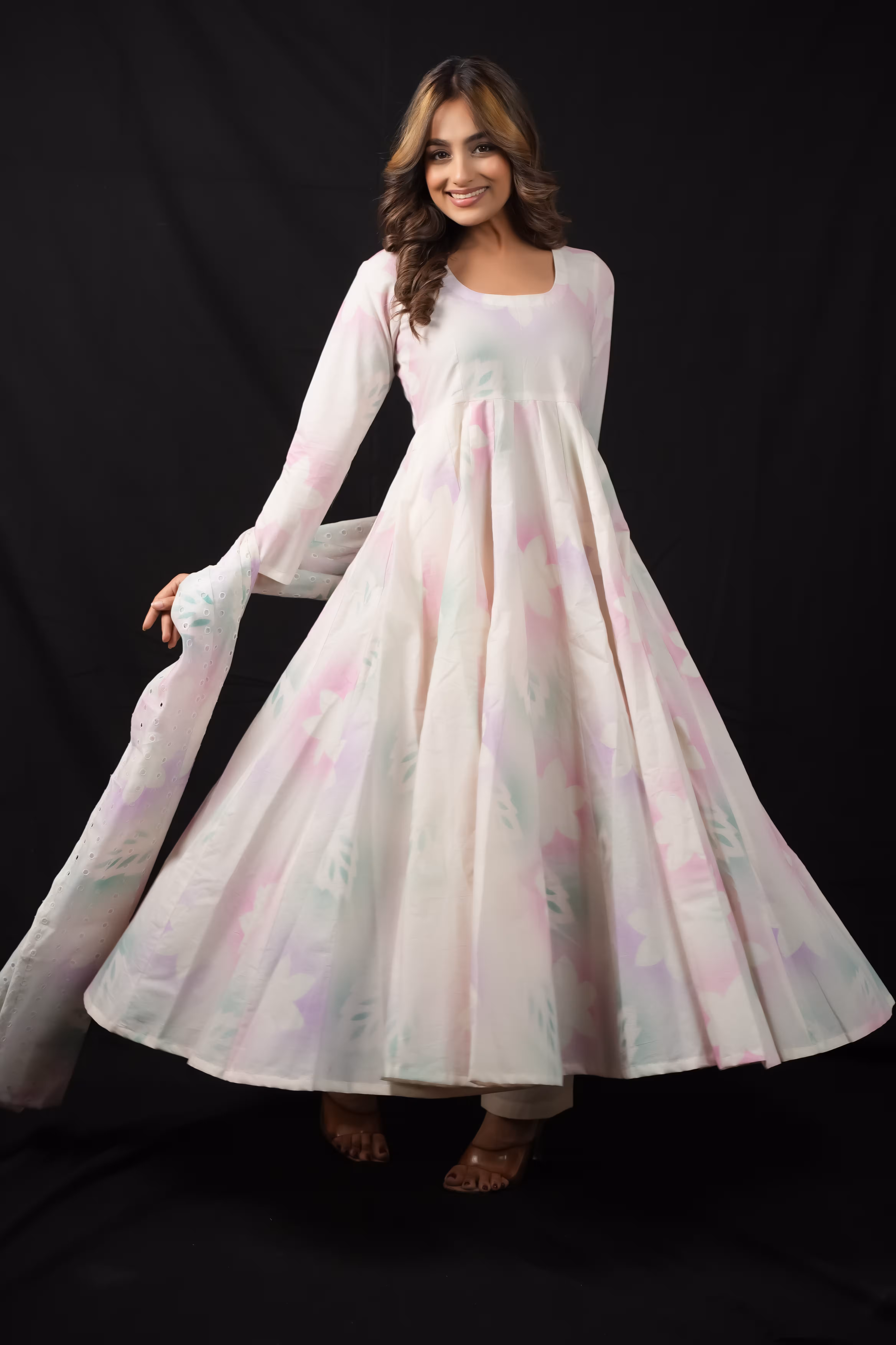 FLORAL KORA COTTON ANARKALI SUIT