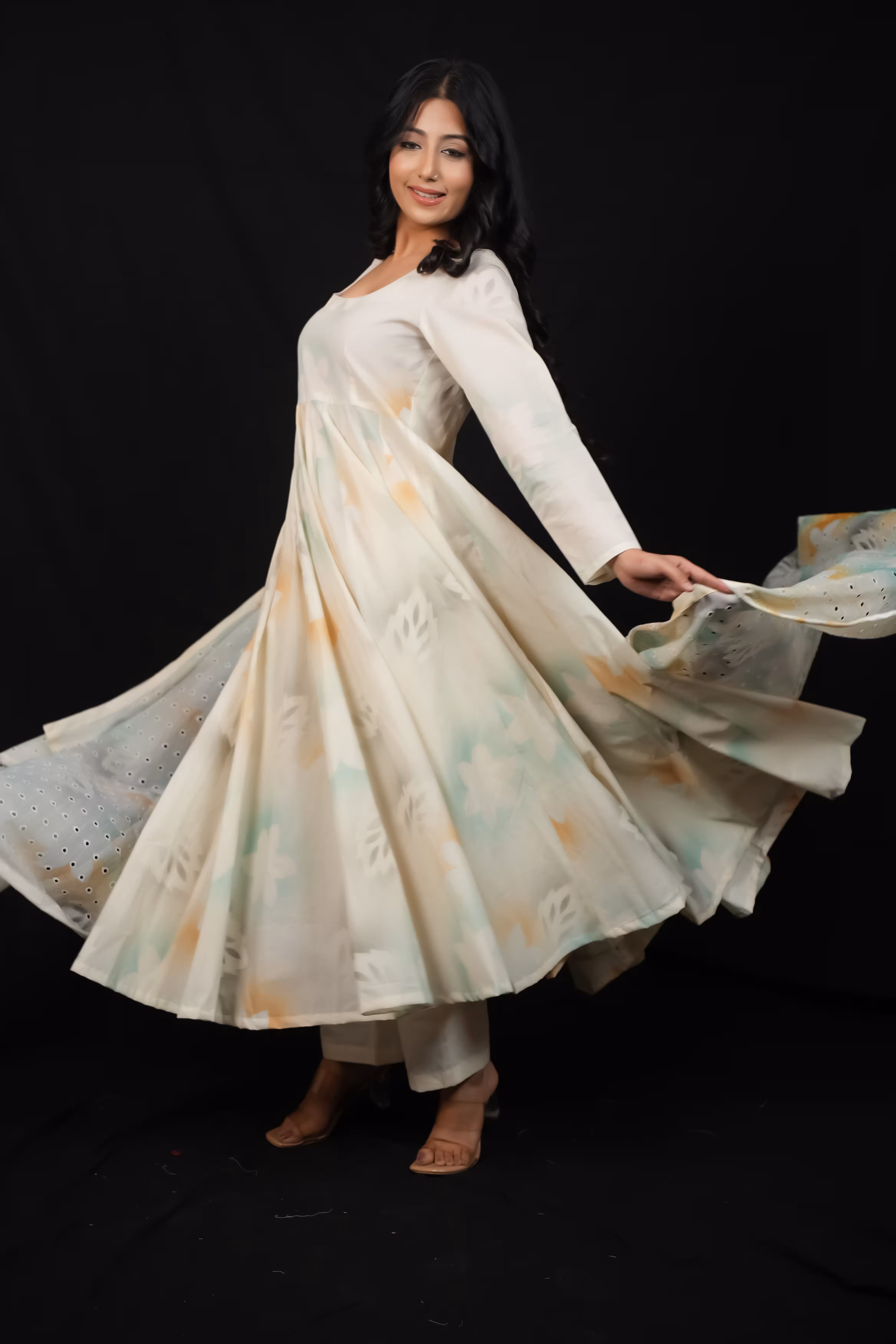 BLUE FLORAL KORA COTTON ANARKALI SUIT