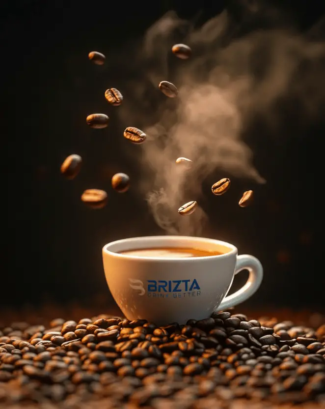 Bean cup coffee machine in Saudi Arabia brewing fresh coffee with aromatic beans and rich steam rising