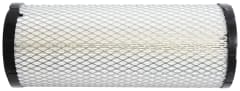 All Balls round air filter with white pleated media behind wire mesh and black end caps, lying on its side