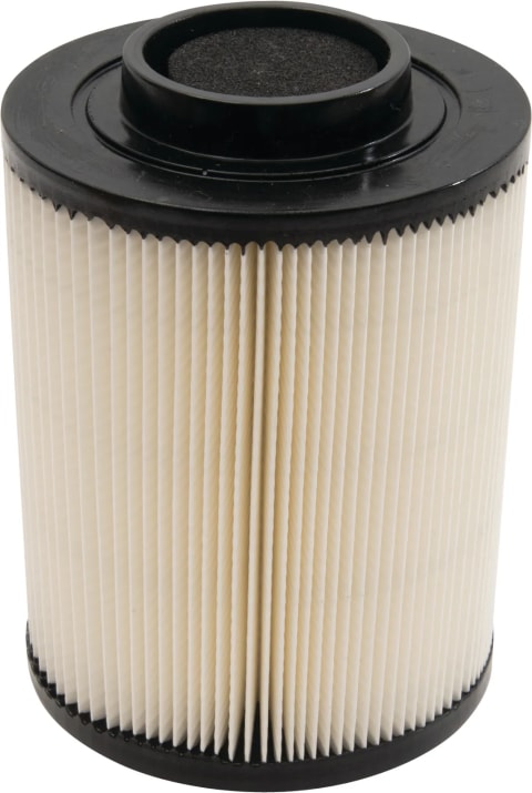 All Balls round air filter with white pleated media and black end caps, standing upright