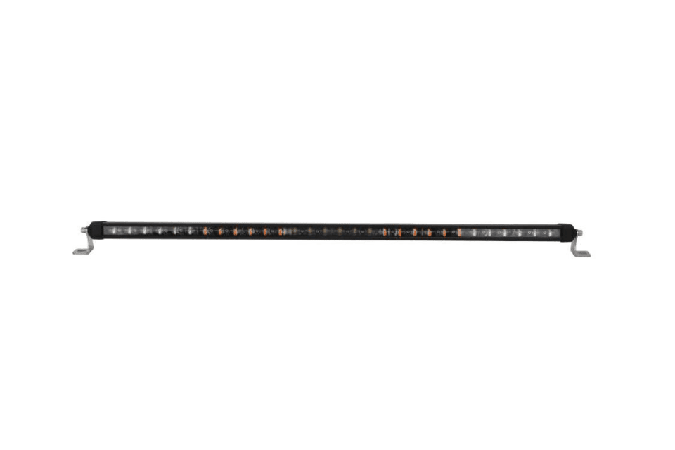 Tiger Lights 32-inch chase light bar with end mounting brackets, front view, unlit