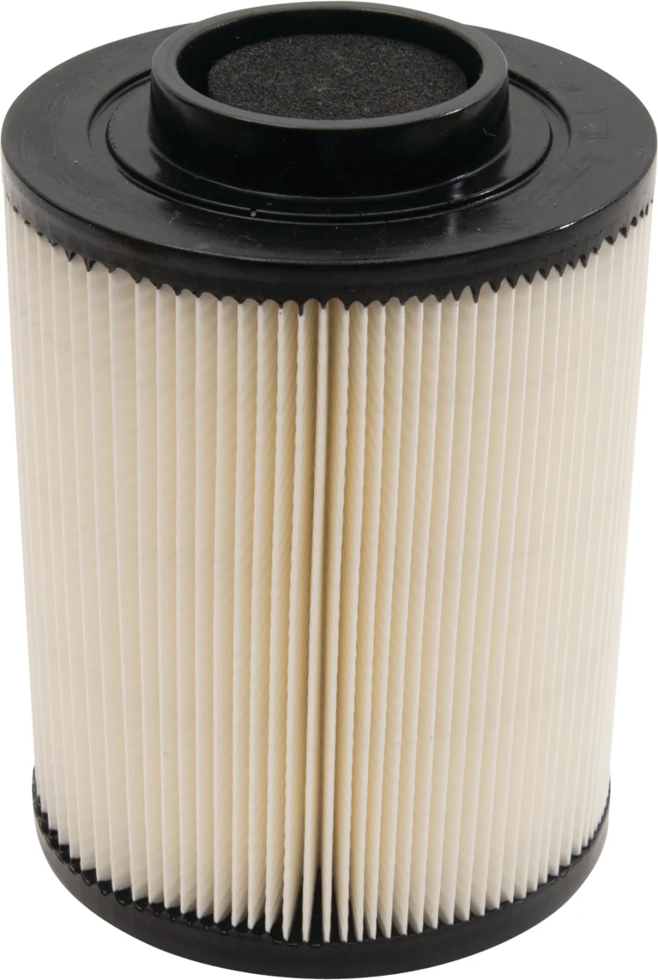 All Balls round air filter with white pleated media and black end caps, standing upright