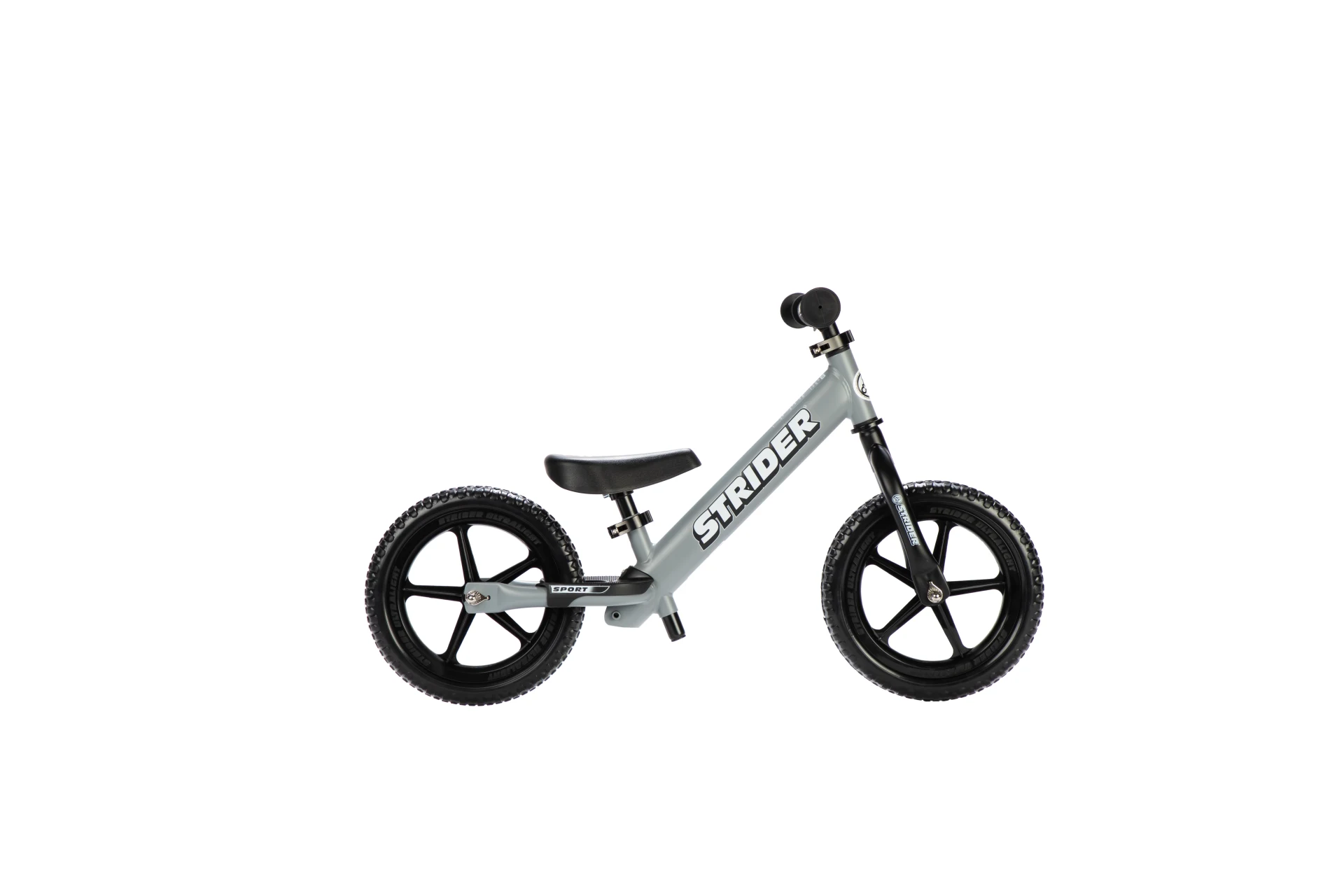 Strider 12 Sport balance bike in gray, opposite-side view
