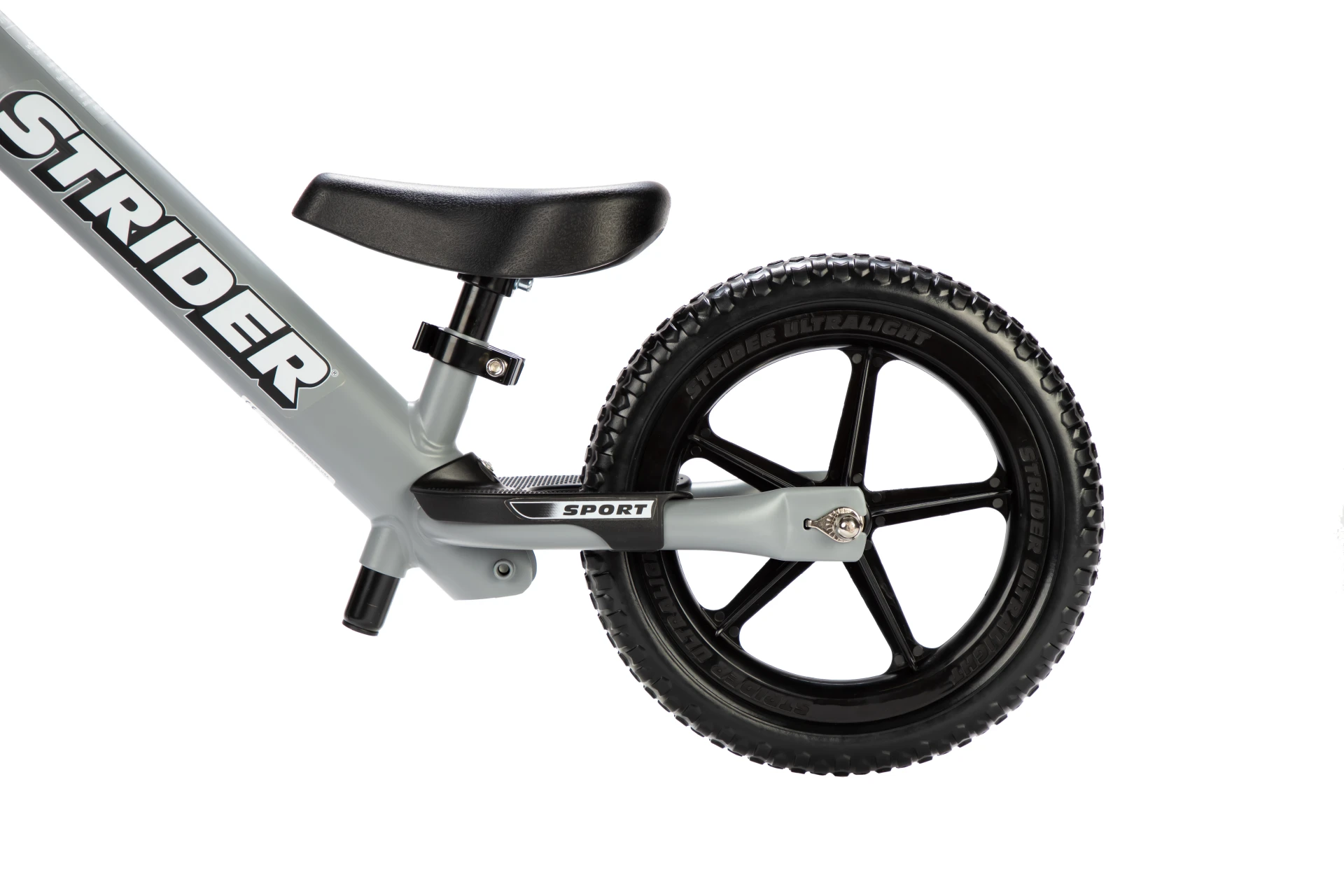 Gray Strider 12 Sport saddle, footrest, and rear wheel