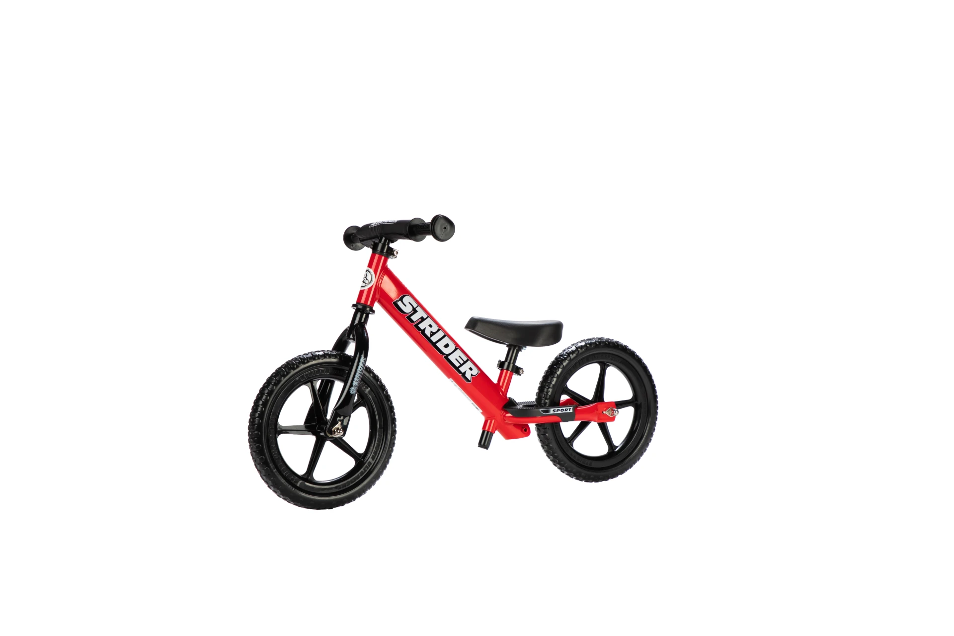 Strider 12 Sport balance bike in red, front three-quarter view