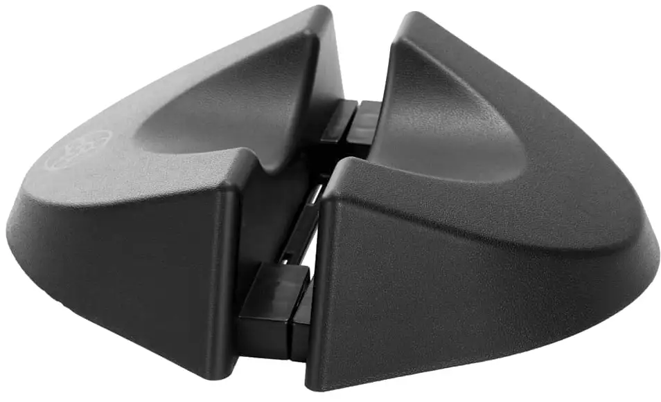 Two-piece black Strider Bike Stand shown partially separated