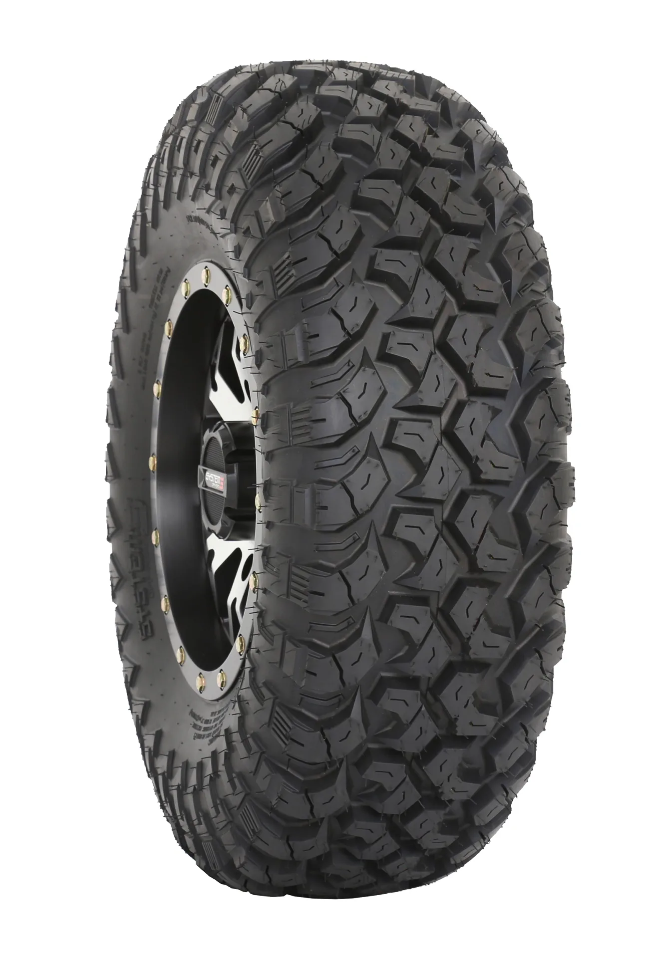 System 3 RT320 tire mounted on a black wheel, angled view showing tread
