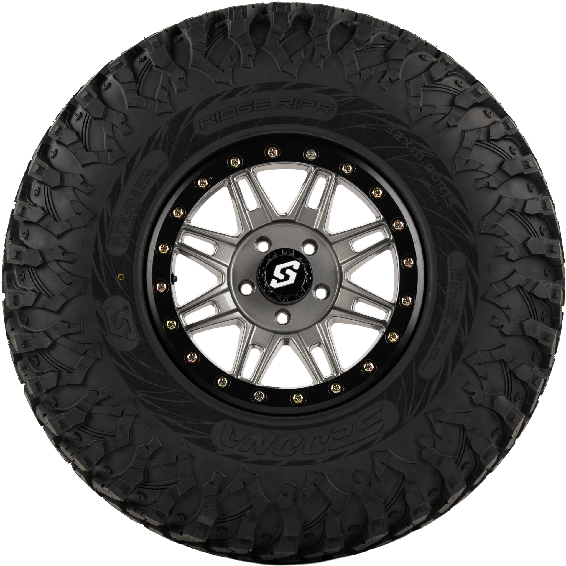 Sedona Ridge Ripr tire mounted on a machined wheel, side view