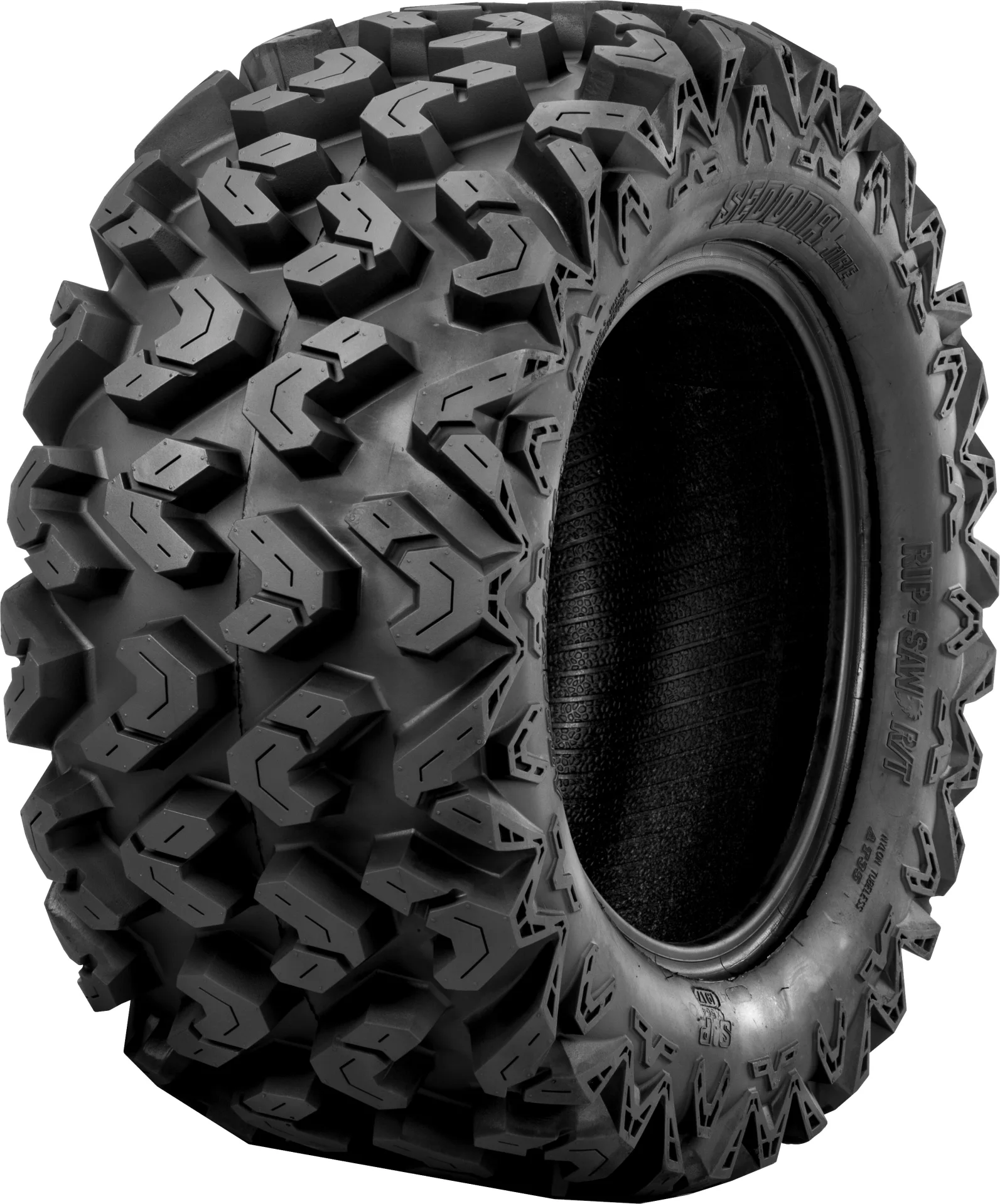 Sedona Rip Saw RT tire, angled view showing tread and sidewall