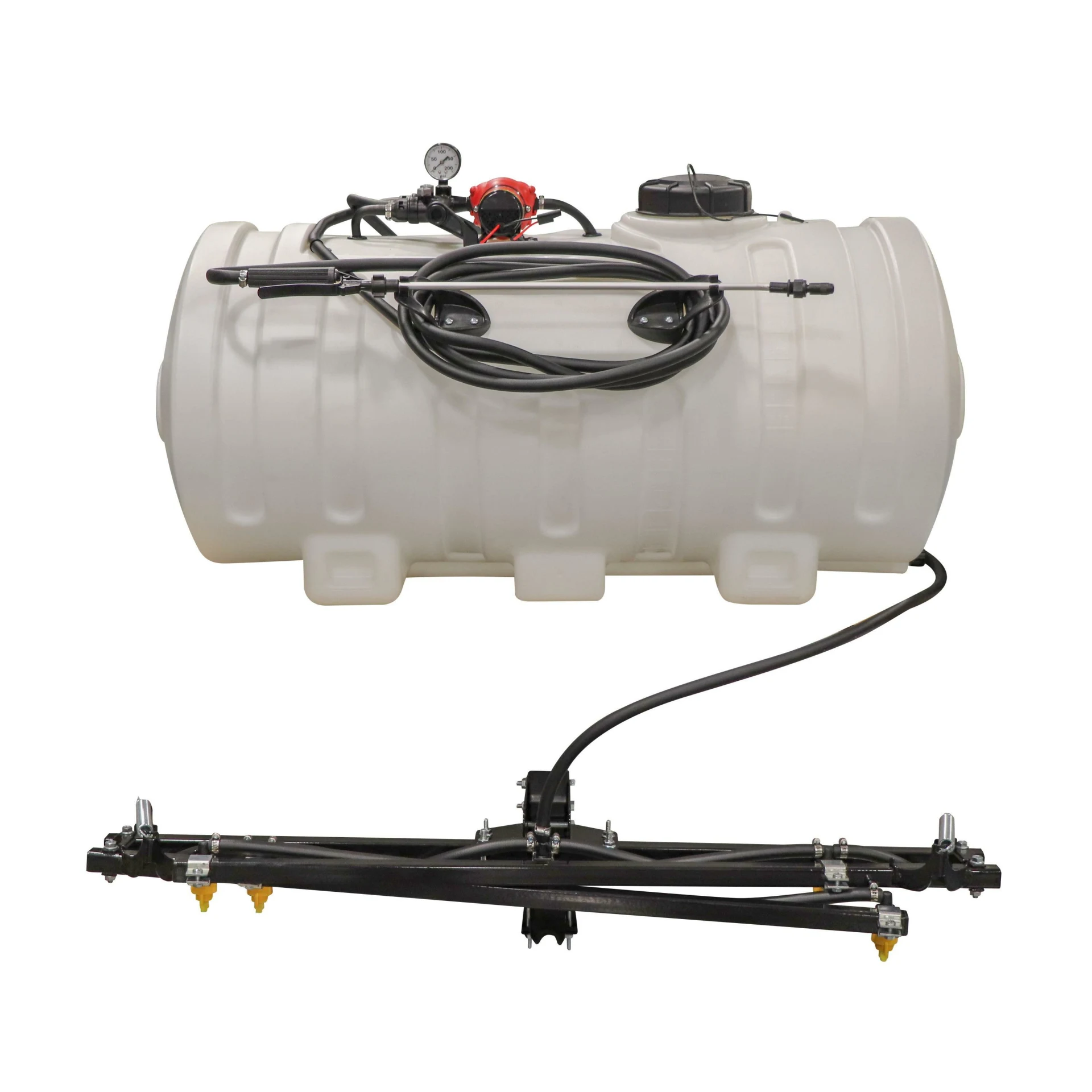 FIMCO 65-gallon Value Series sprayer with white tank and separate folded five-nozzle boom assembly