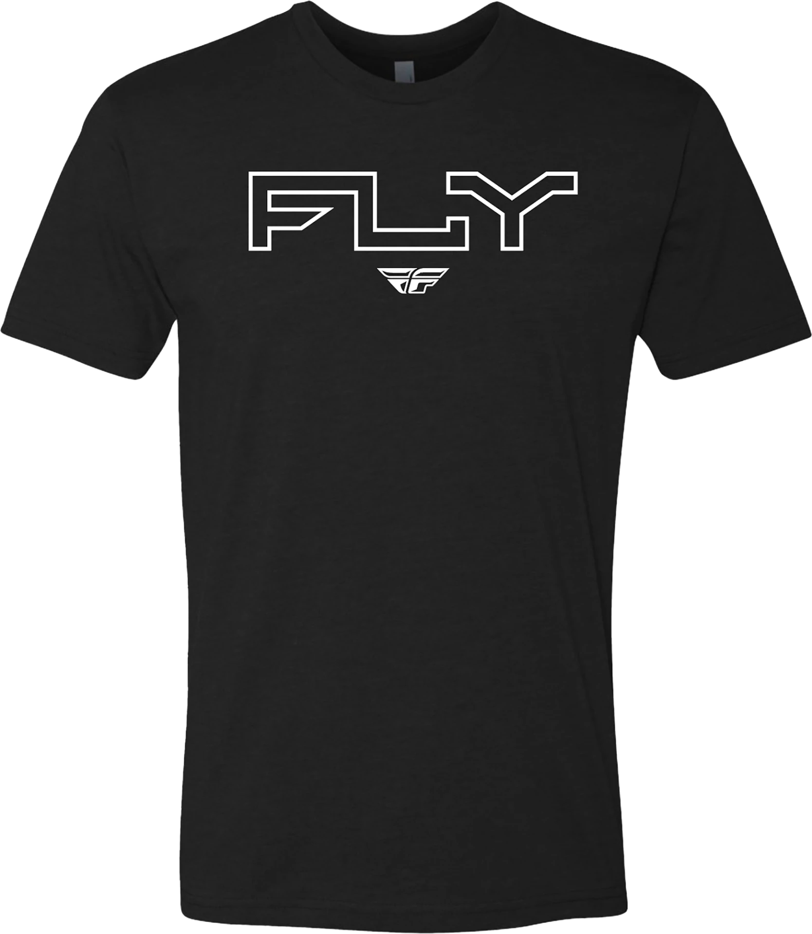 Black Fly Racing youth Edge tee, front view with white outlined Fly logo