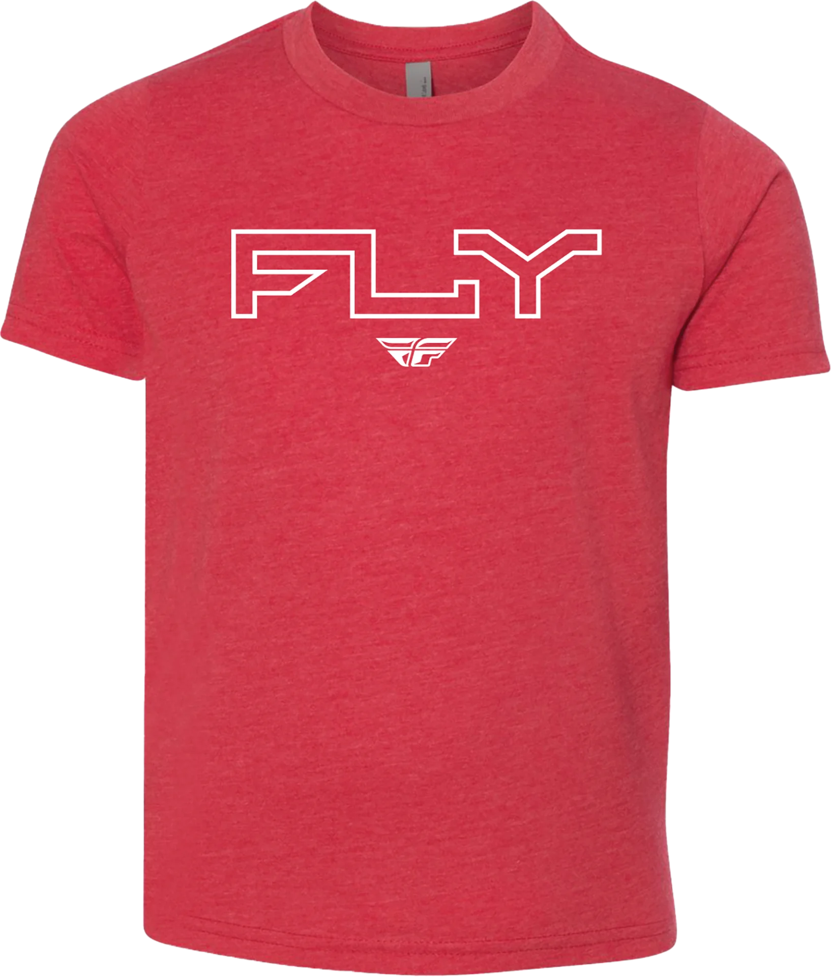 Red heather Fly Racing youth Edge tee, front view with white outlined Fly logo