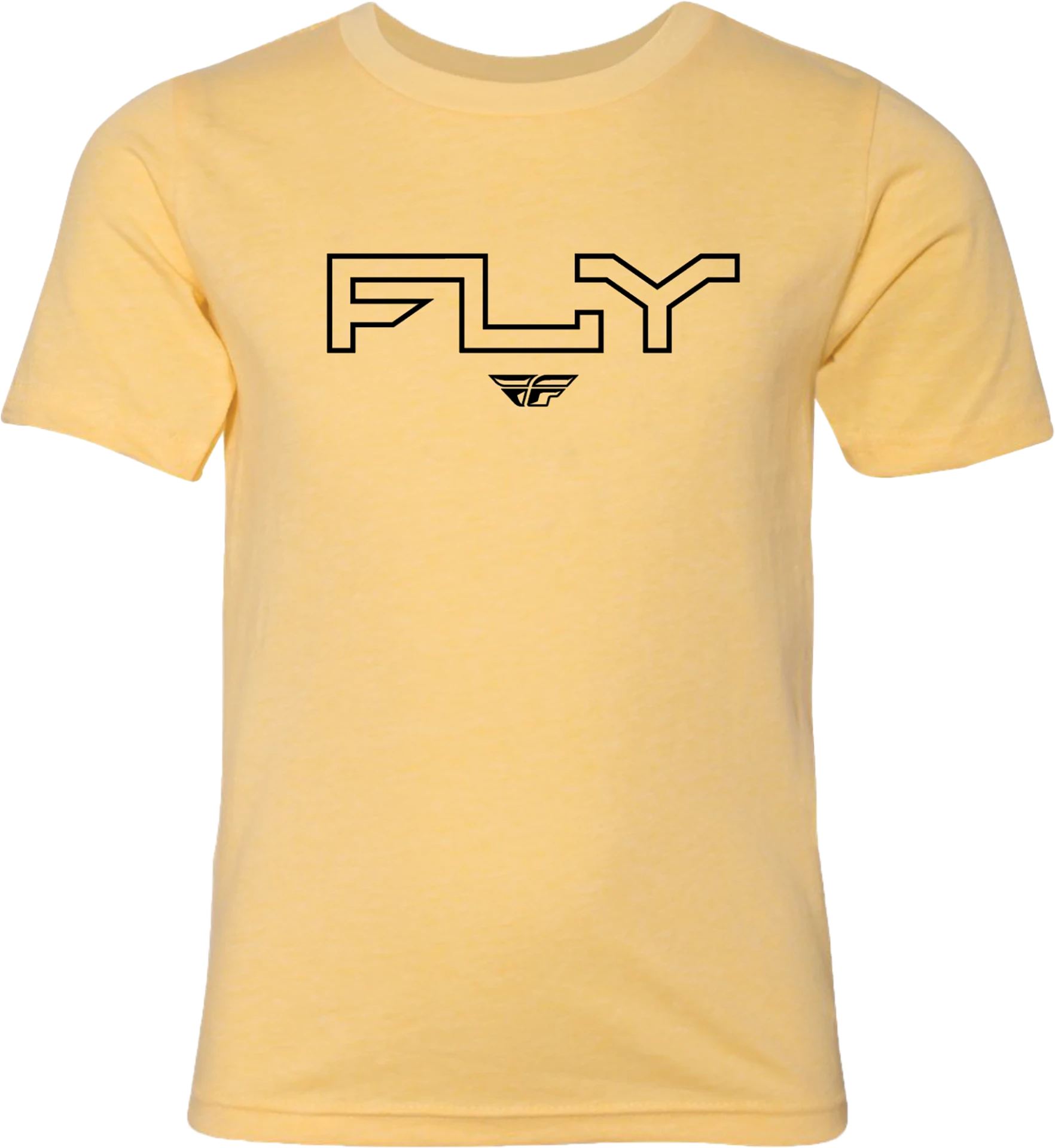Banana yellow Fly Racing youth Edge tee, front view with black outlined Fly logo