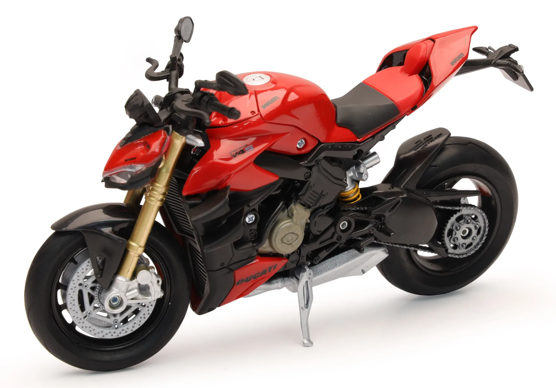 Red New-Ray 1:12-scale Ducati naked bike model, right side view