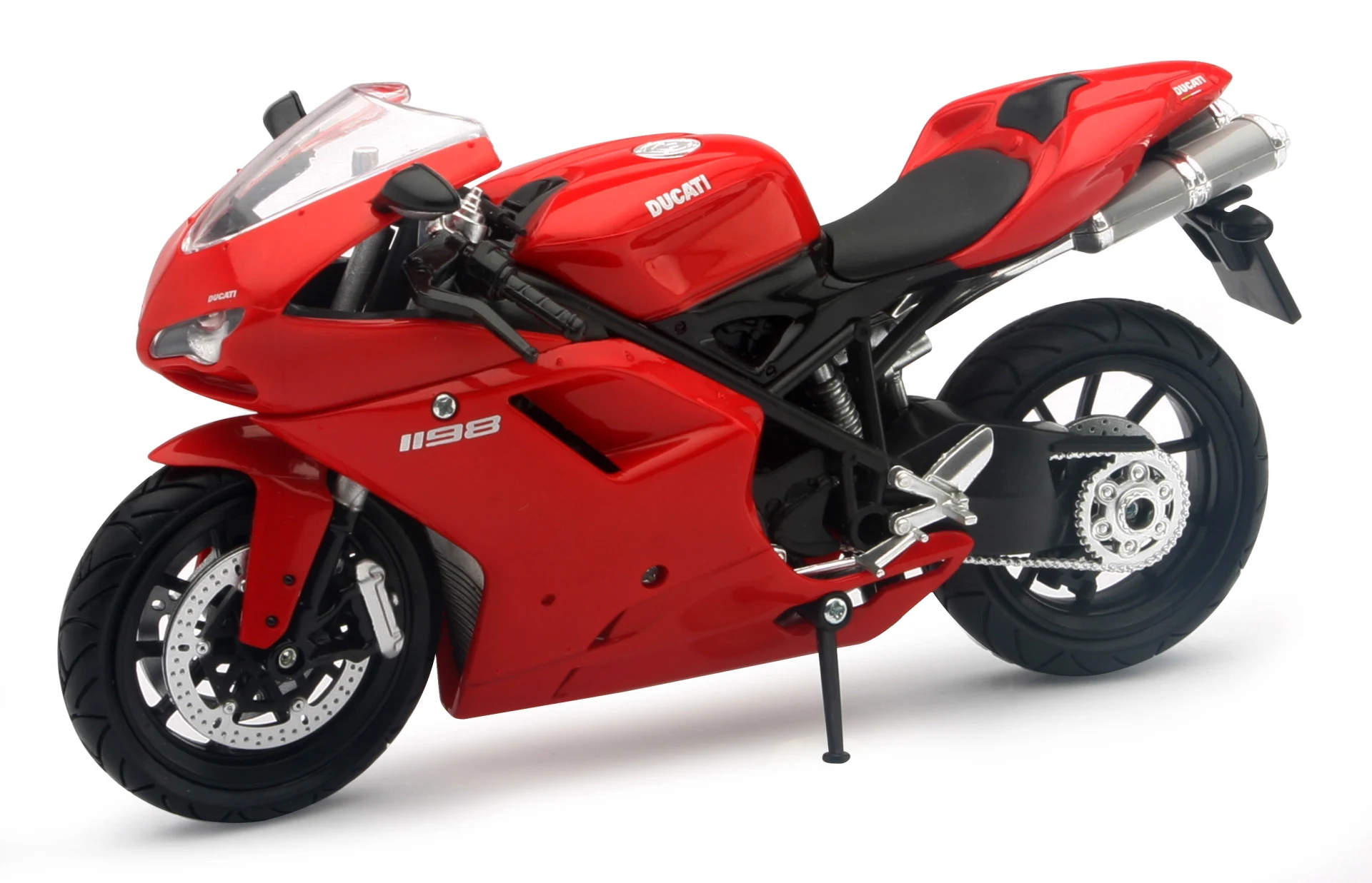 Red New-Ray 1:12-scale Ducati 1198 sport bike model, right side view