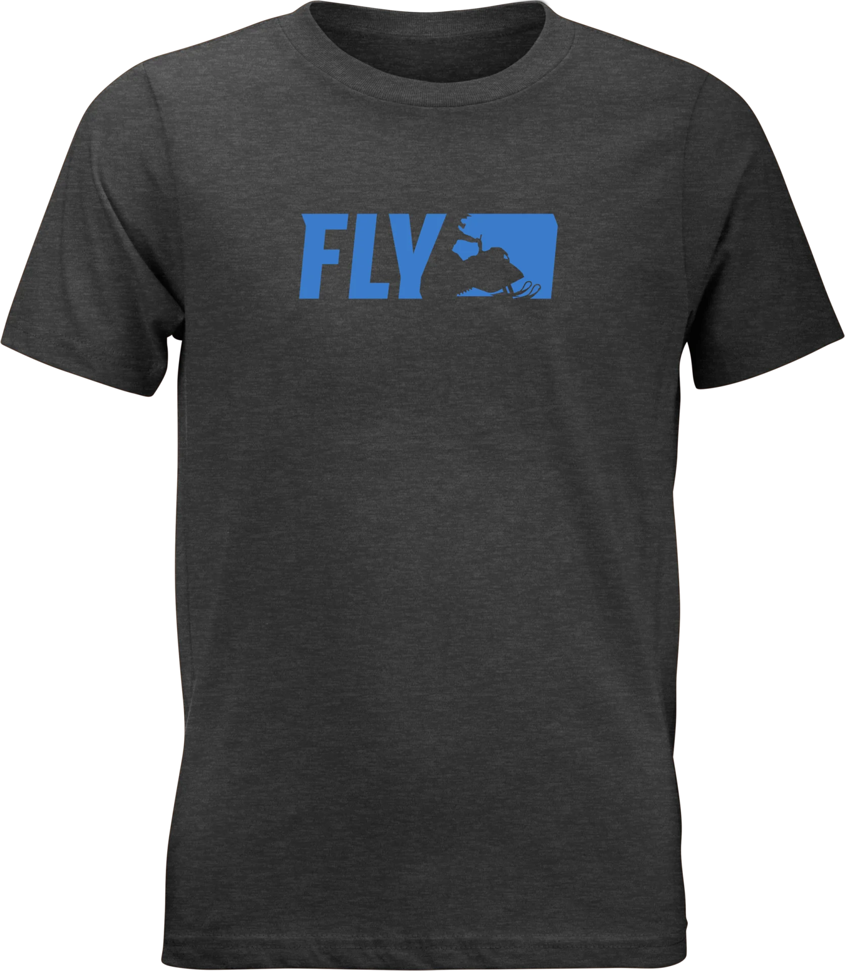 Charcoal Fly Racing youth Primary tee, front view with blue Fly logo