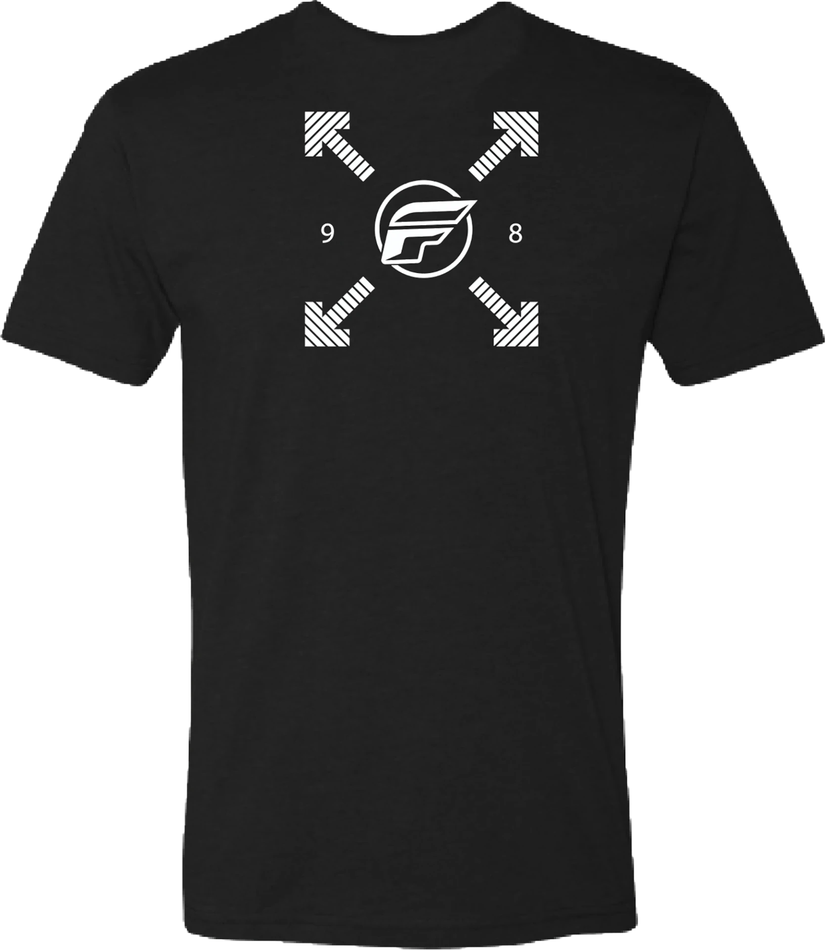 Black Fly Racing youth Lost tee, back view with white compass-arrow graphic