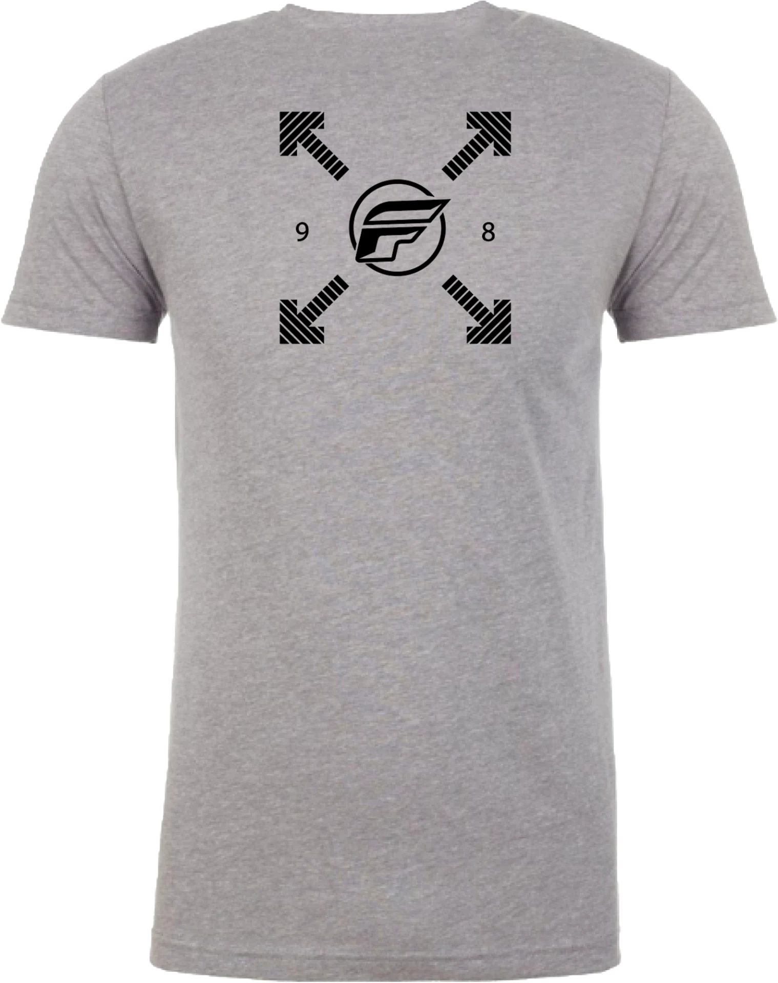 Dark grey heather Fly Racing youth Lost tee, back view with black compass-arrow graphic