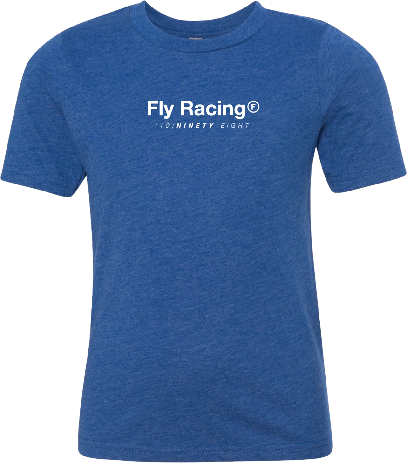 Royal blue Fly Racing youth Lost tee, front view with small white Fly Racing chest text