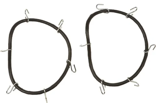 Pair of black Sedona tire chain bungee loops with metal hooks