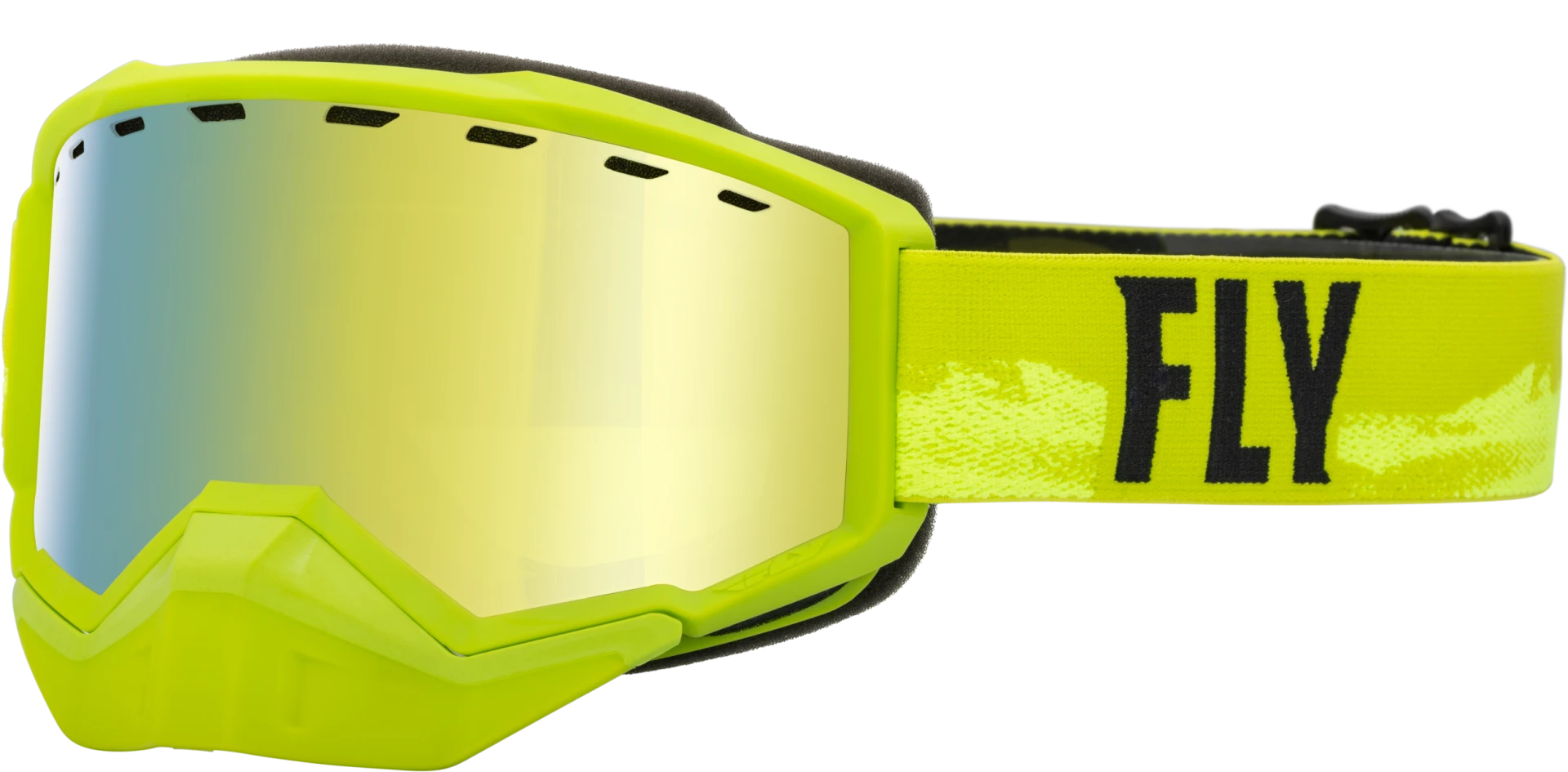 FLY Racing Focus Snow Goggles Green/Black with gold mirror lens, front view