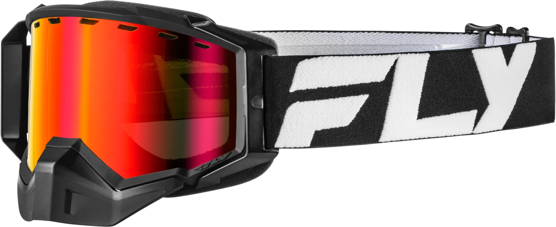 FLY Racing 2026 Zone Snow Goggles Black/White with red mirror lens, front view