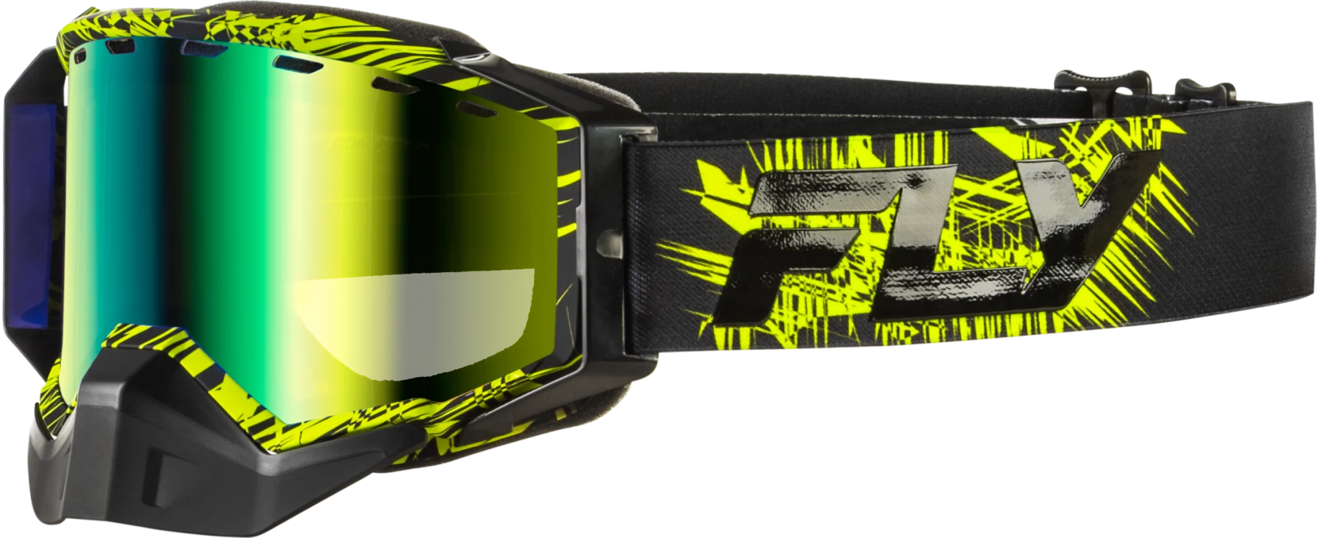 FLY Racing 2026 Zone Snow Goggles Green/Black with green mirror lens, front view