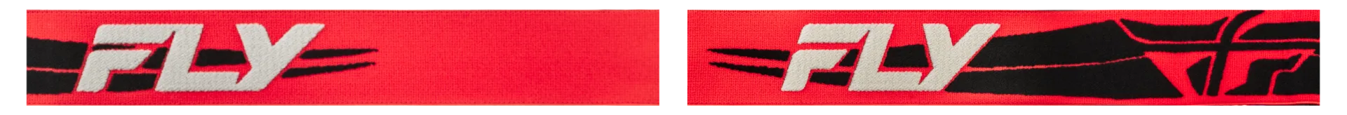 Red and black Fly Racing Focus goggle strap, flat view