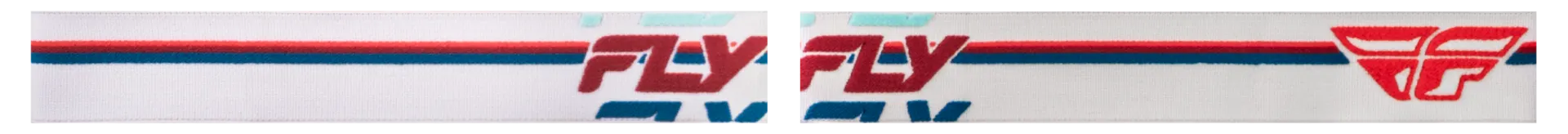 Red and white Fly Racing Focus goggle strap, flat view