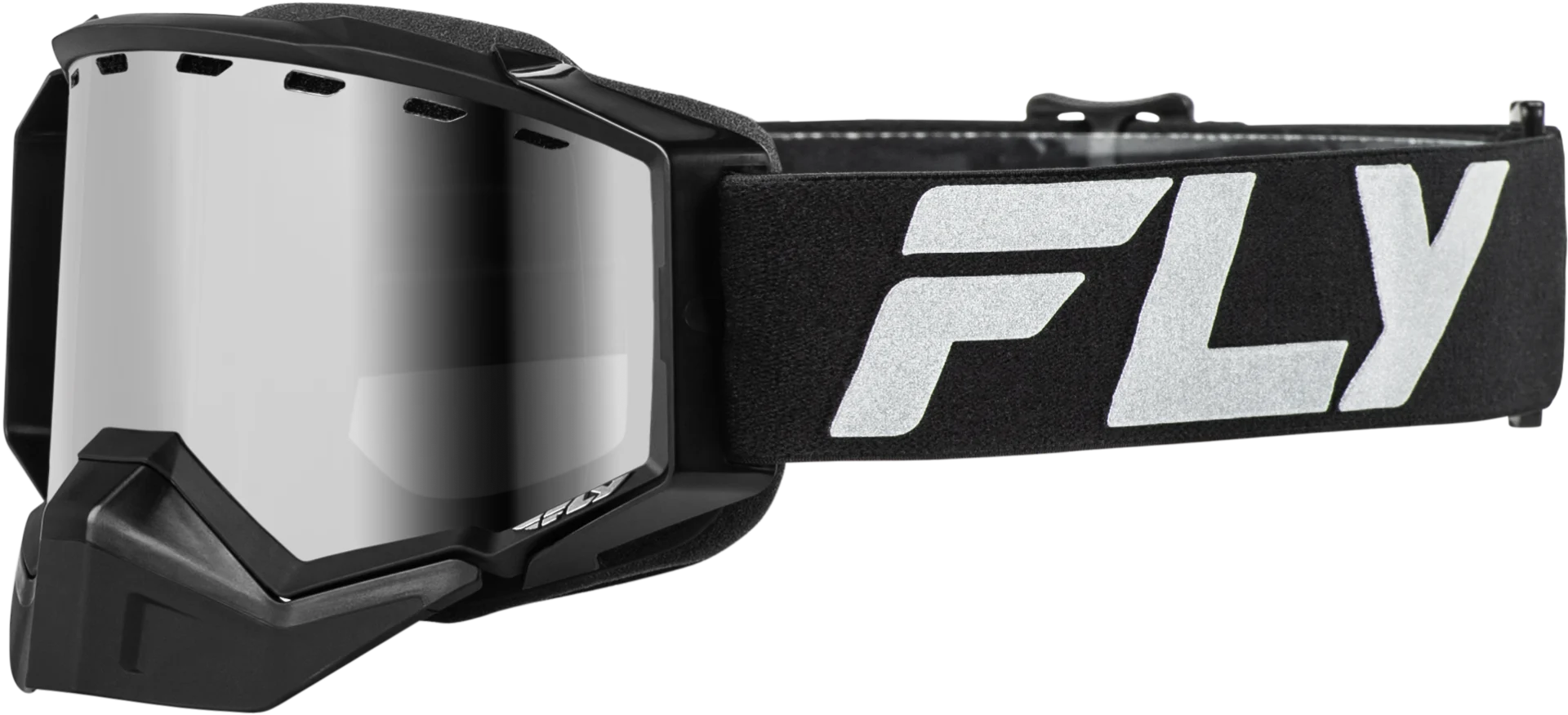 FLY Racing 2024 Zone Elite Snow Goggles Black/Silver with silver mirror lens, front view