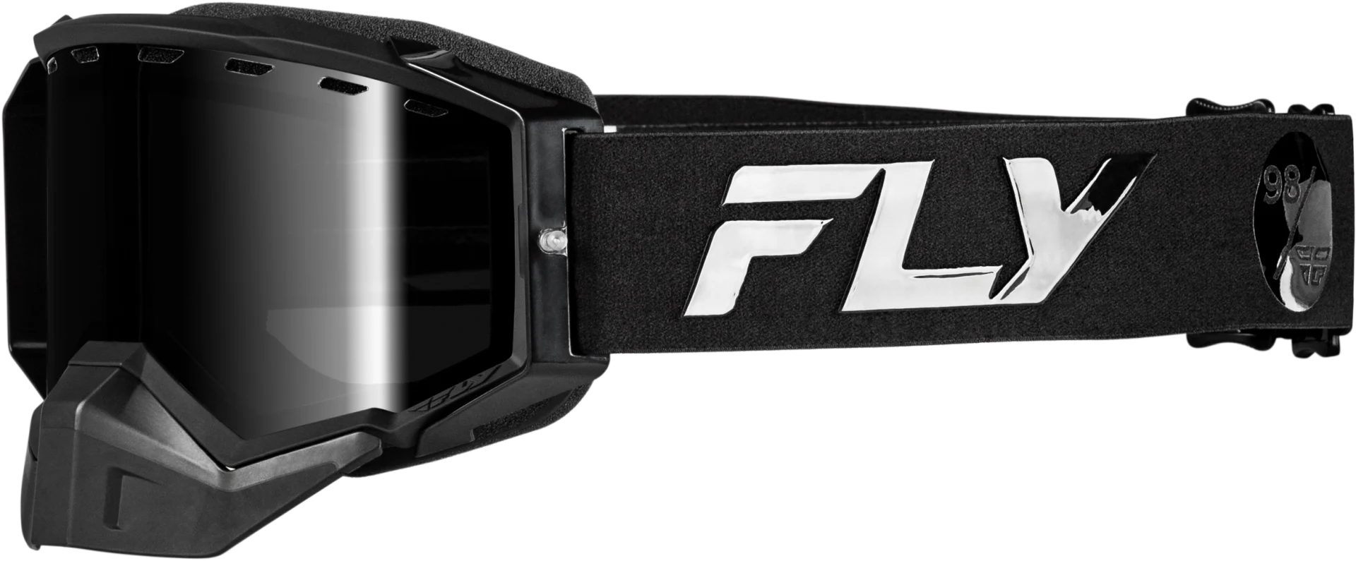 FLY Racing 2024 Zone Elite Snow Goggles Black/Black with black mirror lens, front view