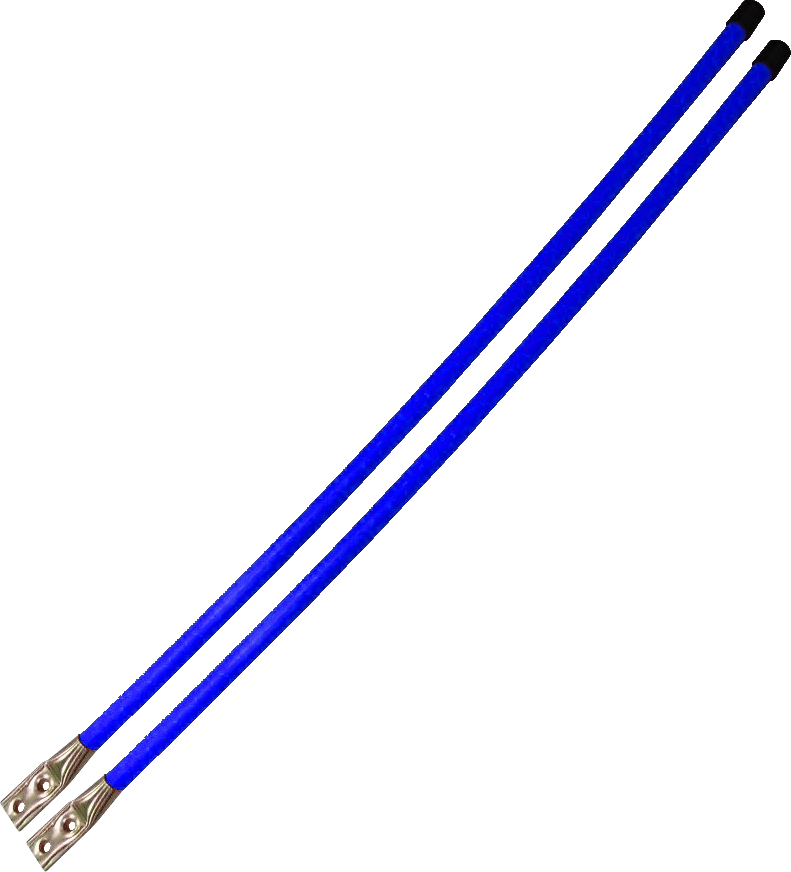 Pair of blue KFI Pro-Poly premium plow markers with black tips and mounting brackets
