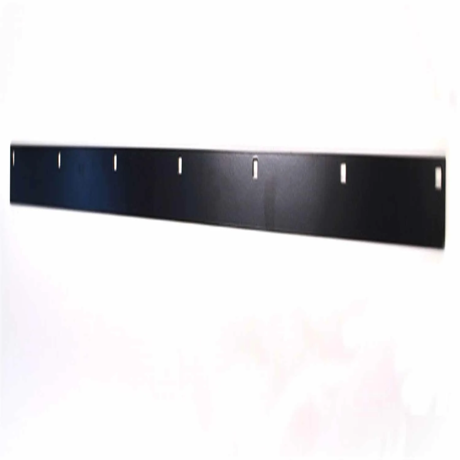 WARN black steel plow wear bar, full-length view showing slotted mounting holes