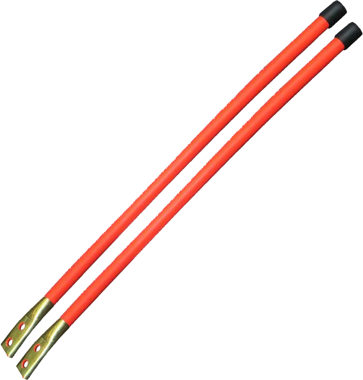 Pair of orange KFI Pro-Poly high-visibility plow markers with black tips and mounting brackets